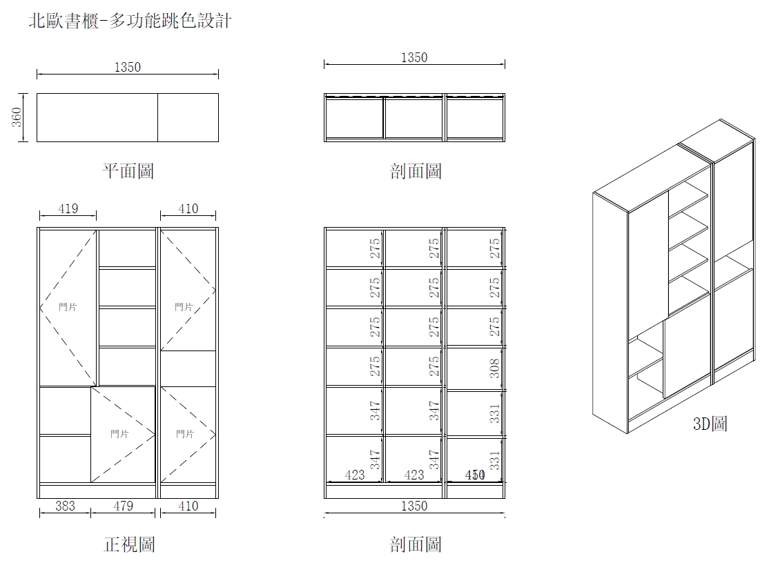 現代書櫃-拼接撞色